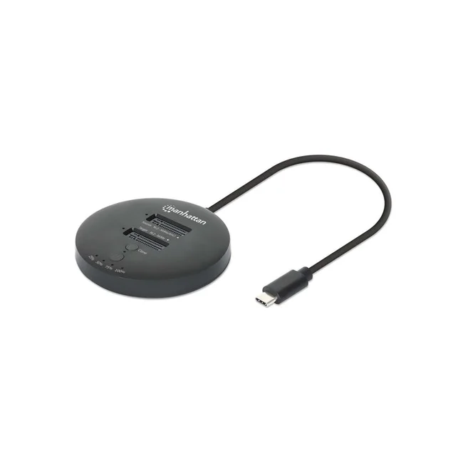 Manhattan Estación de acoplamiento y clonación de SSD M.2 NVMe. Base para duplicar o acceder a unidades M.2, con cable integrado USB-C SuperSpeed+ a 10 Gbps (USB 3.2 Gen 2), para unidades SSD 2230/2242/2260/2280/22110 con llave M o llave B+M, negro image 2