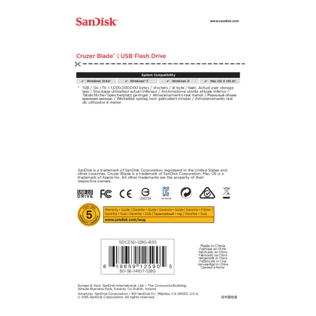 SanDisk Cruzer Blade unidad flash USB 128 GB USB tipo A 2.0 Negro, Rojo image 14