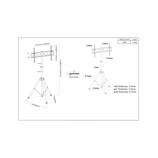Manhattan Soporte para TV, de piso con trípode, pantallas planas de 37" a 70" de máximo 35 kg image 11