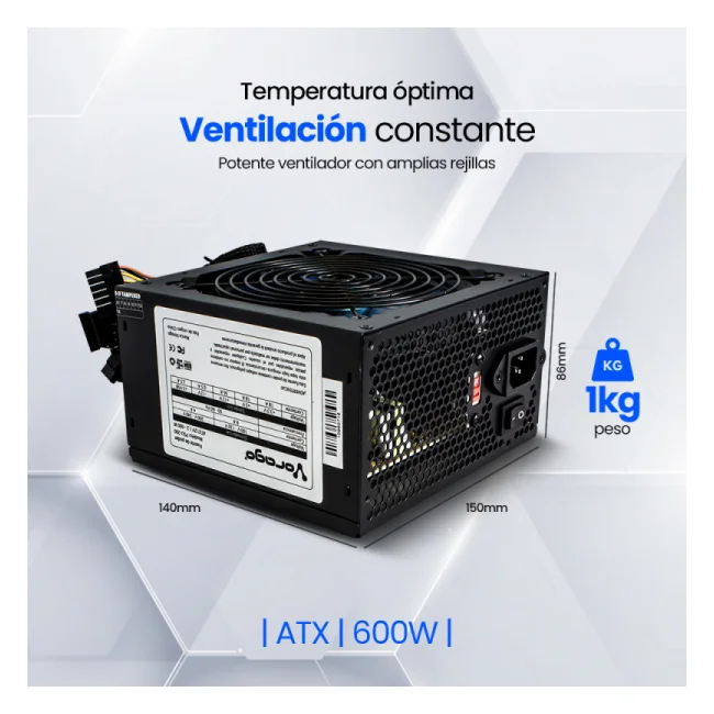 Vorago PSU-200 unidad de fuente de alimentación 600 W 20+4 pin ATX ATX Negro image 22