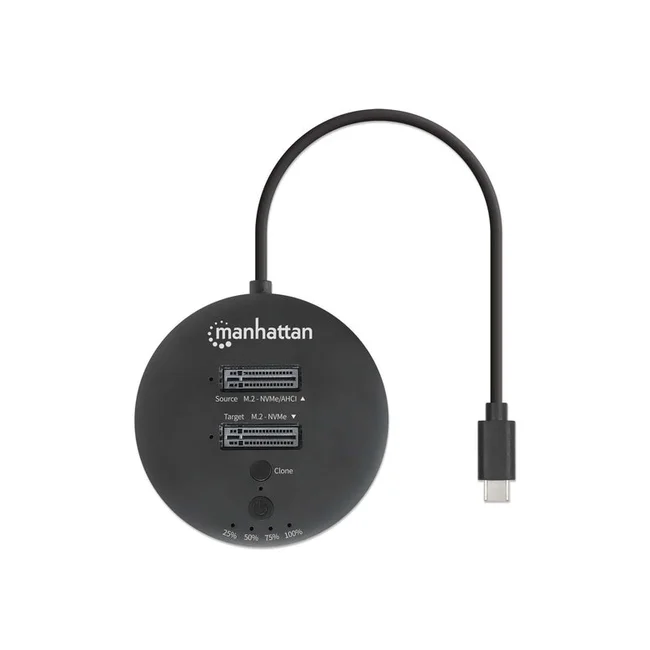 Manhattan Estación de acoplamiento y clonación de SSD M.2 NVMe. Base para duplicar o acceder a unidades M.2, con cable integrado USB-C SuperSpeed+ a 10 Gbps (USB 3.2 Gen 2), para unidades SSD 2230/2242/2260/2280/22110 con llave M o llave B+M, negro image 8