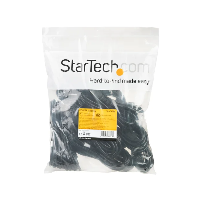 StarTech.com Paquete de 10 Cables de 3m de Alimentación de Computadora, NEMA 5-15P a C13, 10A 125V, 18AWG, Cable de Alimentación de Repuesto para Impresora, Computadora o Monitor, UL image 8