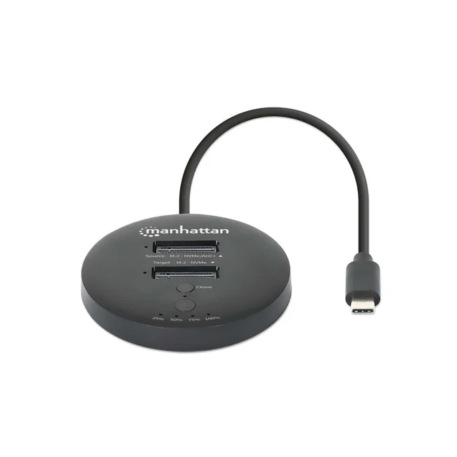 Manhattan Estación de acoplamiento y clonación de SSD M.2 NVMe. Base para duplicar o acceder a unidades M.2, con cable integrado USB-C SuperSpeed+ a 10 Gbps (USB 3.2 Gen 2), para unidades SSD 2230/2242/2260/2280/22110 con llave M o llave B+M, negro image 13
