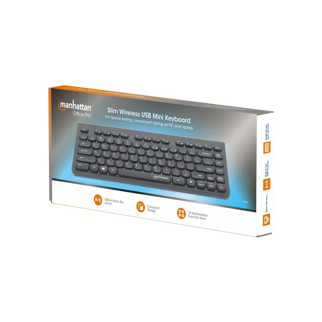 Manhattan Mini teclado USB inalámbrico, 12 teclas multimedia/funcionales, nano receptor USB-A, compacto, formato de perfil delgado, para PC y laptops, negro image 5