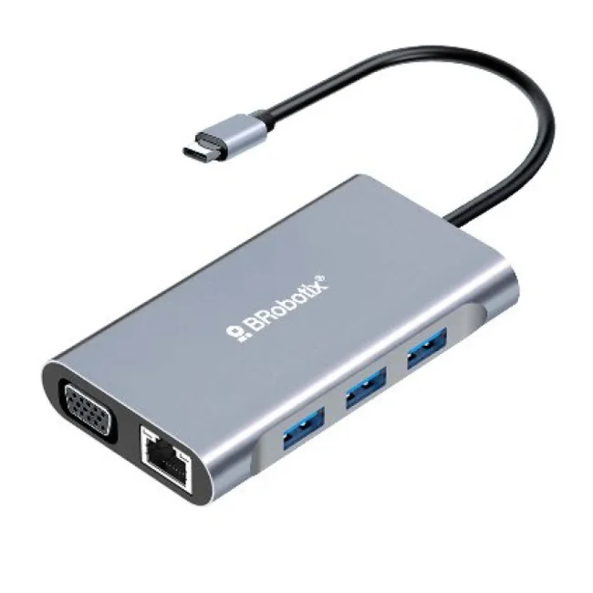 BRobotix 6001202 base para laptop o replicador de puertos Alámbrico USB 3.2 Gen 1 (3.1 Gen 1) Type-C Negro, Plata image 5