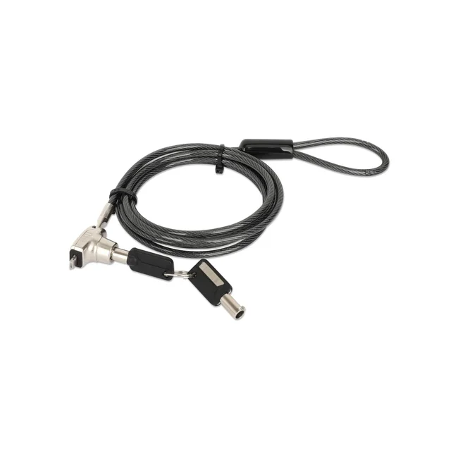 Manhattan Candado de seguridad Nano para laptop, con llave Candado antirrobo para laptop, dos llaves incluidas, cable de acero de 1.5 m (5 pies), cubierta de PVC negra traslúcida, plateado