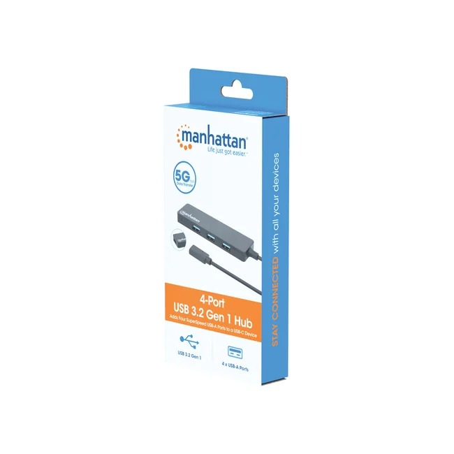 Manhattan Hub USB 3.2 Gen 1 de 4 puertos USB-A USB 3.2 Gen 1, de Tipo-C macho a 4 conectores Tipo A hembra, velocidad de transferencia hasta 5 Gbps, energía por medio del bus, negro image 12