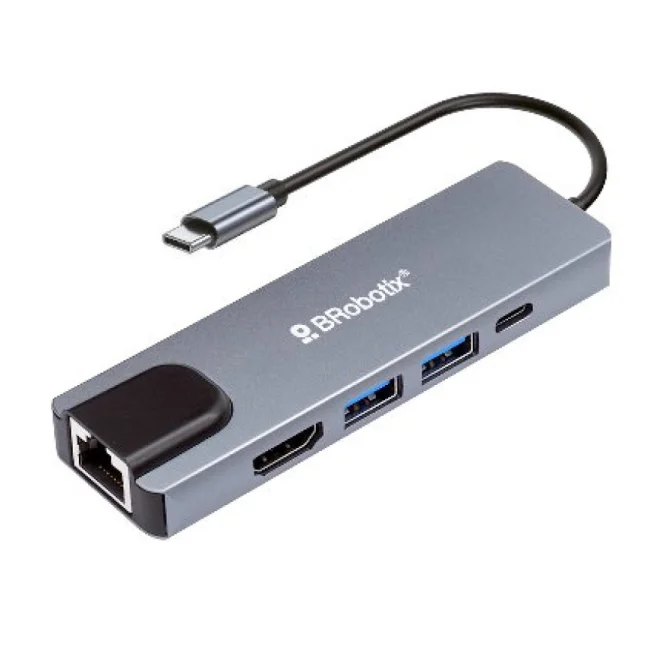 BRobotix 6000694 base para laptop o replicador de puertos USB 3.2 Gen 1 (3.1 Gen 1) Type-C Plata image 5