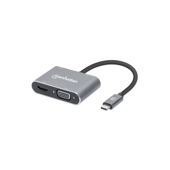 Manhattan Docking Station de USB-C a HDMI y VGA, 4 en 1, con suministro de energía