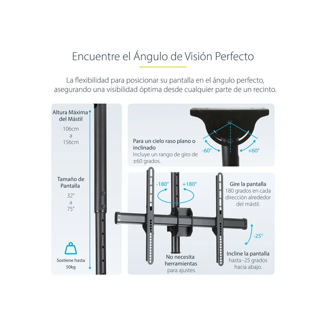 StarTech.com Soporte de Techo para TV - Mástil de 3,5' a 5' image 15