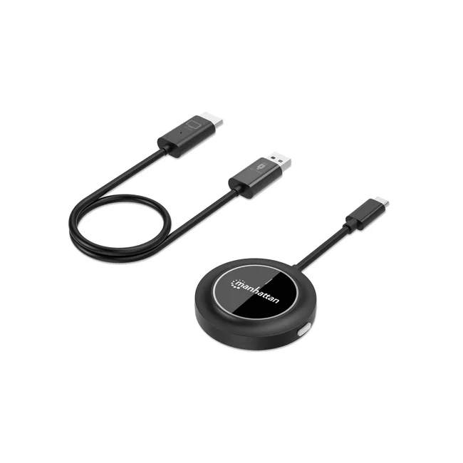Manhattan Kit de presentación de pantalla HDMI inalámbrica 1080p. Set de 2 piezas con receptor HDMI y dongle transmisor USB-C para mostrar de forma inalámbrica una señal de vídeo desde un ordenador portátil/tablet/smartphone en un televisor o proyector HDMI, negro.