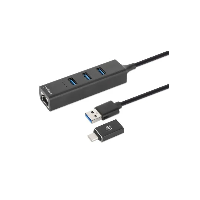 Manhattan 180894 nodo concentrador USB 3.2 Gen 1 (3.1 Gen 1) Type-A + Type-C 5000 Mbit/s Negro