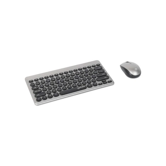 Manhattan Un solo receptor USB-A Nano para ambos, teclado inalámbrico con 12 teclas multimedia/función, mouse óptico ambidiestro con tres botones y rueda de desplazamiento, 1200 ppp, negro/plateado image 8