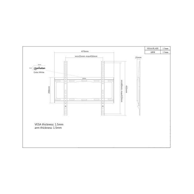 Manhattan Soporte para TV, de pared, pantallas planas de 32" a 55" de máximo 40 kg, de bajo perfil image 14