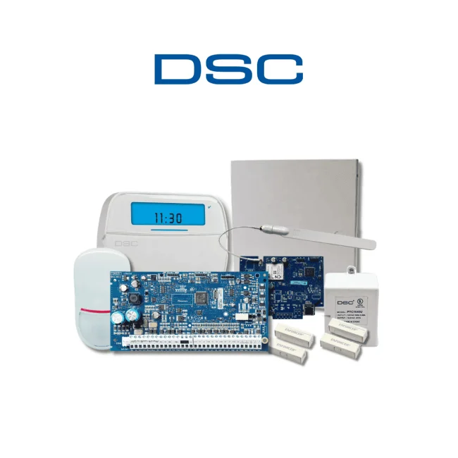 DSC NEO-ICON-IPLTE-SB - Paquete SERIE NEO con panel HS2032 de 8 zonas cableadas expandible a 32/Teclado de Iconos HS2ICN /Sensor PIR LC200 Cableado/2 contactos blancos cableados/Transformador/Gabinete GTVCMX003/Comunicador Dual TL280LE/Sin Batería