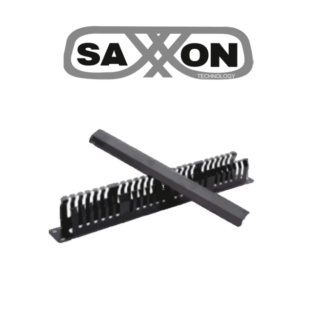 SAXXON CO-48P - Organizador de cables horizontal con tapa para rack de19" / 1U / 48 posiciones / Color Negro / Tapa y Base Metálica
