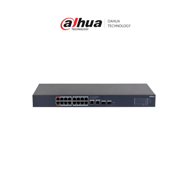 DAHUA DH-CS4220-16GT-190-V2 - Switch de 16 Puertos Gigabit PoE/ PoE inteligente/ Puerto Rojo de Hasta 90W/ 190W Totales/ 2 Puertos SFP/ PoE Watchdog/ switching de 40 Gbps/ Prot. Avanzada Contra Descargas/ Administrable a Través de DoLynk Care/