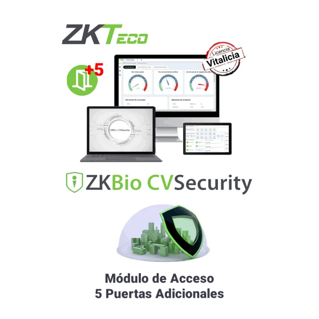 ZKTECO ZKBIOCVACADDONP5 - Modulo Vitalicio de Control de Acceso para Agregar 5 Puertas adicionales en BioCVSecurity / Se necesita tener una licencia base arriba de 25 puertas
