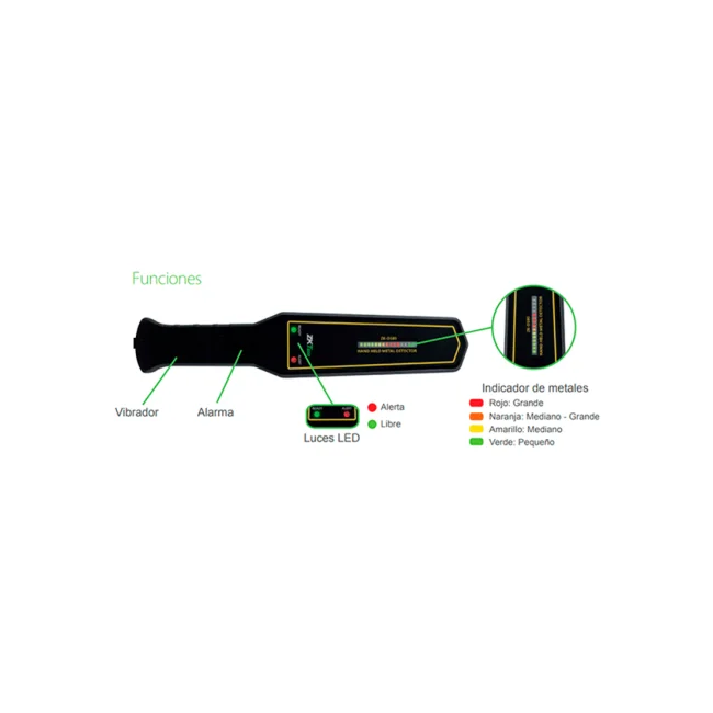 ZKTECO D180 - Detector de metales portátil con alta sensibilidad, indicador visual, alarmas sonora y vibración. Su batería recargable de 9VDC proporciona hasta 40 horas de uso continuo, ideal para aplicaciones de seguridad eficientes y prolongadas. image 4
