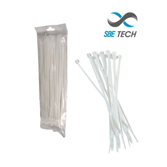 SBE TECH CN48X450 - Cincho sujetacable 4.8x450 mm color blanco, bolsa con 100 piezas, nylon.