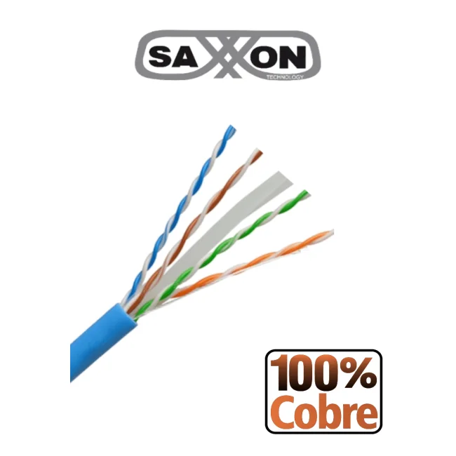 SAXXON OUTP6COP100B - Bobina de Cable UTP Cat6 100% Cobre/ 100 Metros/ Color Azul/ Uso Interior/ Soporta Pruebas de Rendimiento/ Cert ISO9001/ UL 444/ RoSH/ ANSI/ TIA/ EI