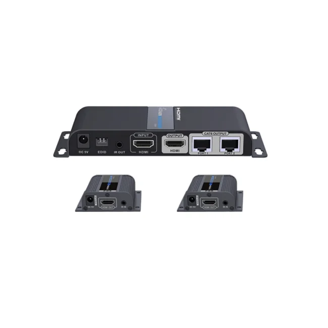 SAXXON LKV712PRO- Kit extensor HDMI de 2 Puertos/ Hasta 40 metros/ CAT6/ 6A/ 7/ Resolucion 1080p/ loop HDMI/ Transmisor IR/ Plug and play