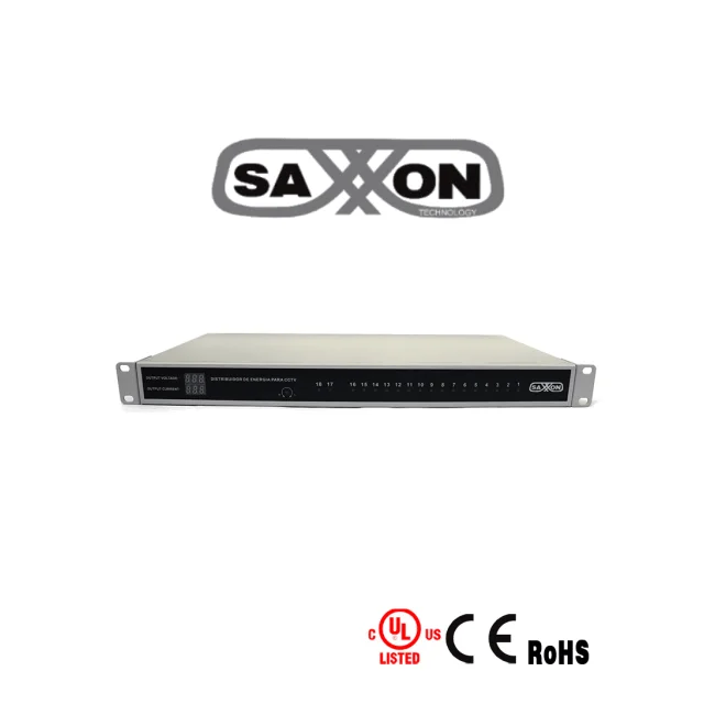 SAXXON PSU1220D18US - Fuente de Poder Profesional Regulada de 18 Canales/ Montaje en Rack/ Salida ajustable de 12 VDC a 13.8 VDC/ 20 Ampers/ Certificación UL/ Protección contra Descargas/