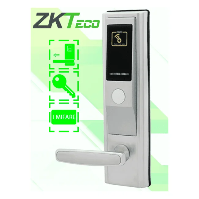 ZKTECO LH3600L - Cerradura Izquierda para Hotel con Tecnología Mifare 13.56 MHz, Compatible con Puertas de 35 a 55 mm de Grosor, Estándar Americano, con 5 Pestillos de Seguridad