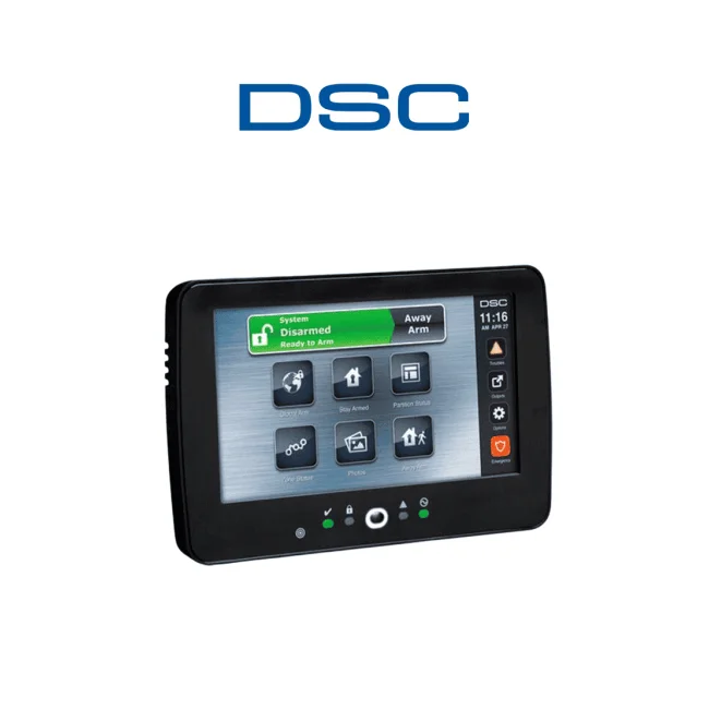 DSC HS2TCHPBLK N - Teclado Cableado de Pantalla Táctil negro de 7’’ con Lector de Proximidad admite 128 zonas compatible con NEO