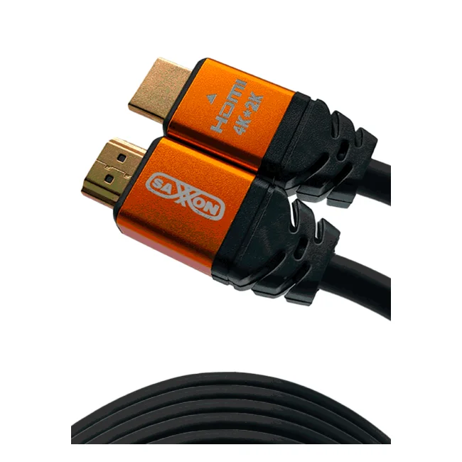 SAXXON SX100HDC - Cable HDMI de 10 metros de alta velocidad / Versión 2.0 / Resolución 4K / Canal de retorno de audio (ARC) / Video 3D / Blindado para reducir interferencias / Chapado en oro / Alta resistencia y durabilidad.