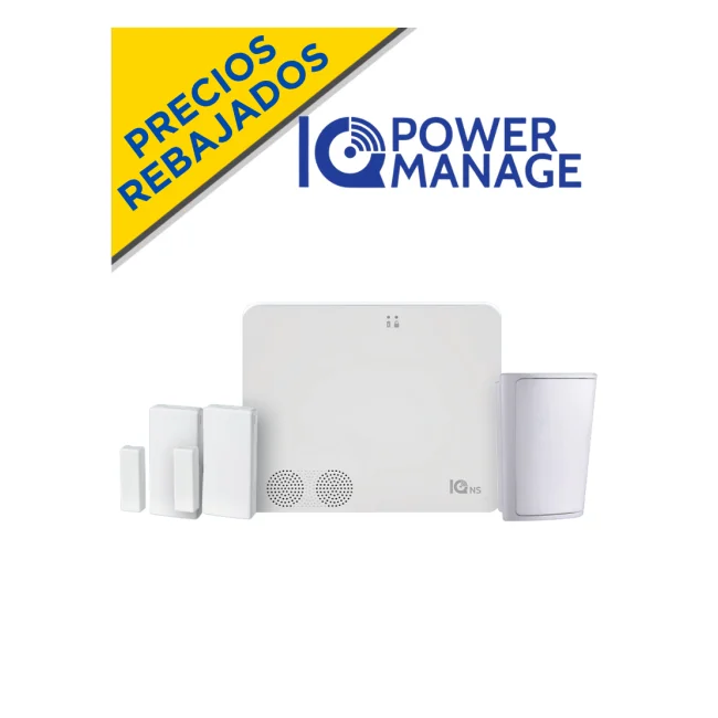 IQ4 NS POWER MANAGE PACK - Paquete que contiene Sistema de Alarma IQ4 NS autocontenido sin pantalla, 1 sensor PIR inalámbrico PGP9914 y 2 sensores magnéticos inalámbricos PG9303