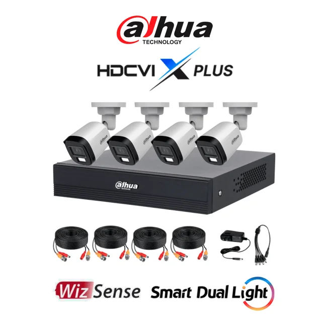 DAHUA DHI-KIT/XVR1B04-I/T/4-B2A21N-U-IL-A-0280B - Kit 4 Canales 2 MP/ DVR Cooper-U WizSense con IA/ Cámaras B2A21N-U-IL-A/ Hasta 5 Canales IP Max 20Mbps/ Soporta HDCVI & AHD & TVI & CVBS/ Metálica/ Cámara con Iluminador Dual Inteligente/