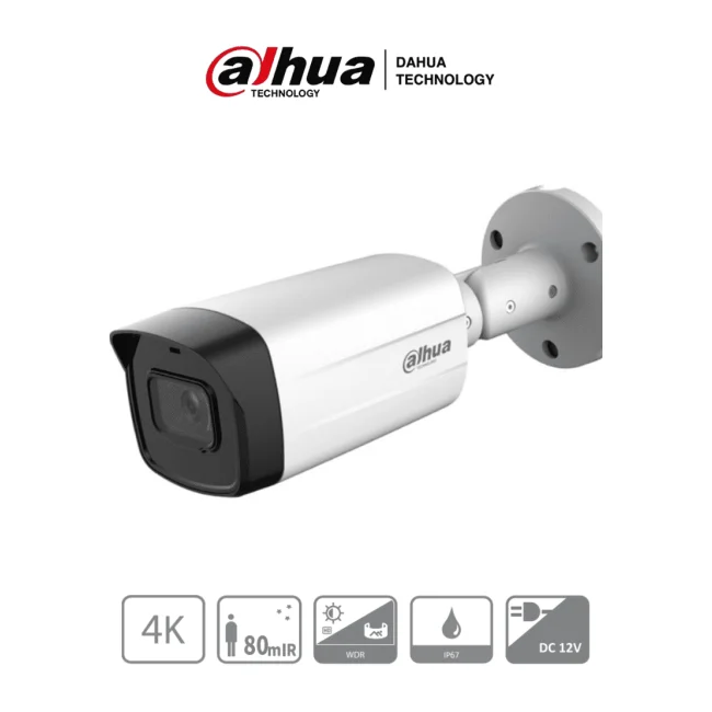 DAHUA HAC-HFW1801TM-I8 - Camara Bullet 4k/ 8 Megapixeles/ Super Adapt/ Lente de 2.8 mm/ 106 Grados de Apertura/ IR de 80 Metros/ WDR Real de 120 dB/ Metalica/ Soporta: CVI/TVI/AHD/CVBS/  IP67/