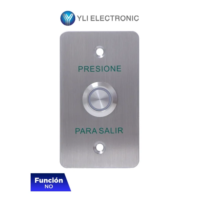 YLI YWP880BLED - Botón de Salida Mecánico, Indicador LED (Verde), Acero Inoxidable, 5-24 VCC, Función NO, Índice Protección IP68
