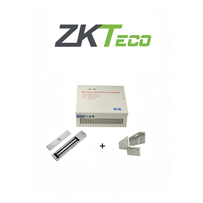ZKTECO LM200YPAK - Contrachapa magnética de 200 kg o 440 lb, incluye soporte de instalación ZL y Gabinete metálico con salida de 12 VDC a 3A, soporta batería de respaldo
