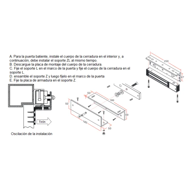 YLI MBK280ZLW - Sopote en ZL para instalacion de cerradura magnetica YM280WS para uso en exteriores image 2