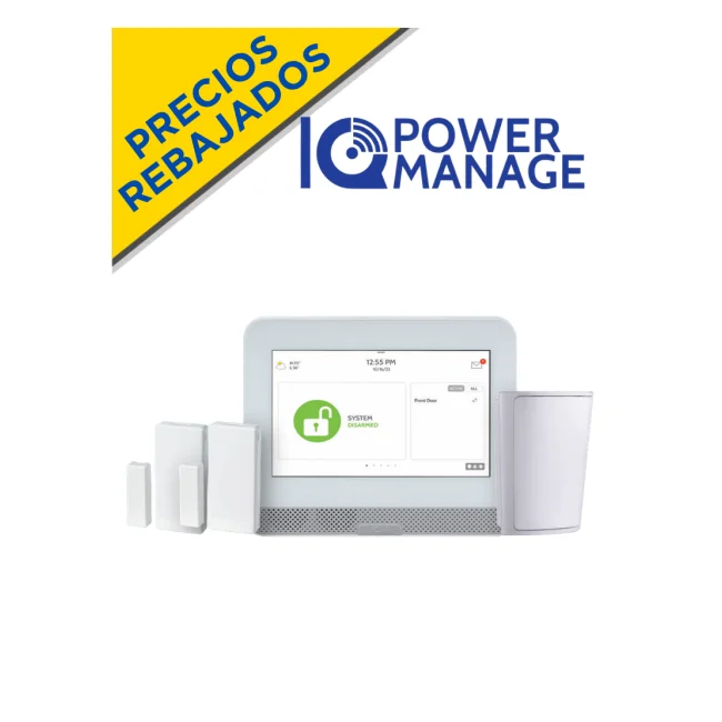 QOLSYS IQ4HUB POWER MANAGE PACK - Paquete que contiene Sistema de Alarma IQ4 HUB autocontenido, con pantalla táctil de 7", 1 sensor PIR inalámbrico PGP9914 y 2 sensores magnéticos inalámbricos PG9303