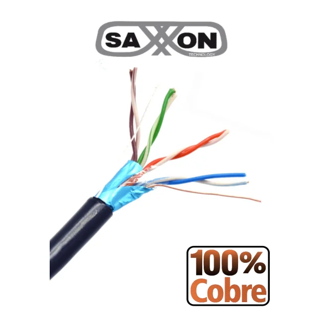 SAXXON OFTPCAT5ECOPE150N - Bobina de Cable FTP Cat5e 100% Cobre/ 150 Metros/ Blindado/ Color Negro/ Uso Exterior/ Ideal para Cableado de Redes de Datos y Video/ Cert ISO9001/ UL / RoSH/