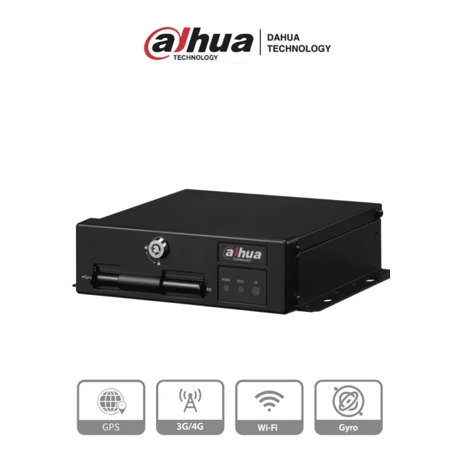 DAHUA DHI-MXVR1004-GFWI - DVR móvil de 4 canales analógicos + 1 IP, Resolución 1080p, Comunicación Ethernet, Wi-Fi y 3G/4G, Incorpora GPS, Principales analíticos: DSM y ADAS, Admite 2 tarjetas SD de hasta 256 (cada una), E&S Alarmas