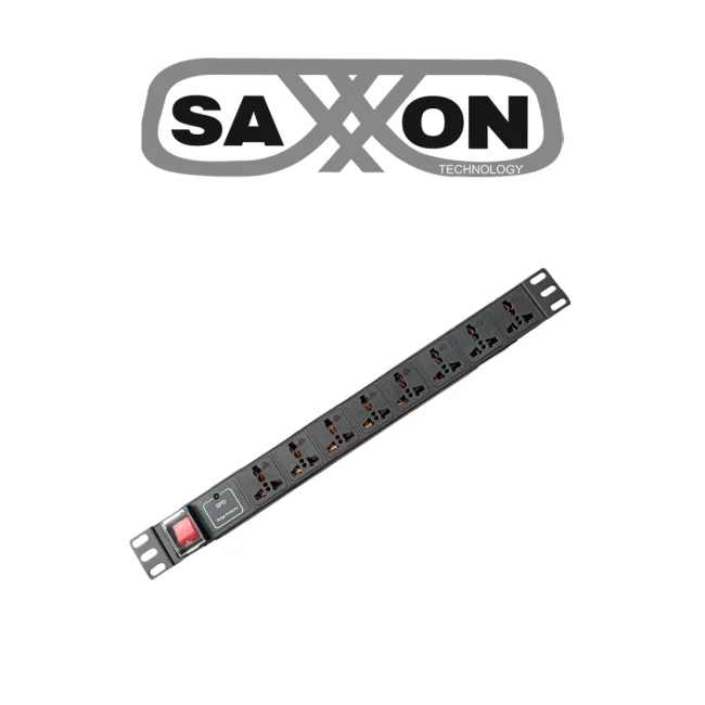 SAXXON SXPDU8P10A - Barra PDU con 8 Contactos Individuales , 10 Amp , 120V , 1UR, Protección contra rayos , Aleación de Aluminio