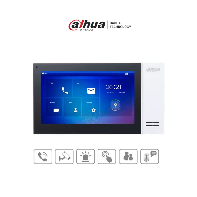 DAHUA VTH2421FW-P - Monitor IP de 7" Serie Pro con pantalla táctil, 8GB de memoria, PoE estándar, ranura MicroSD, admite 9 monitores adicionales, llamada grupal, videos, mensajes y 6 entradas/salidas de alarma