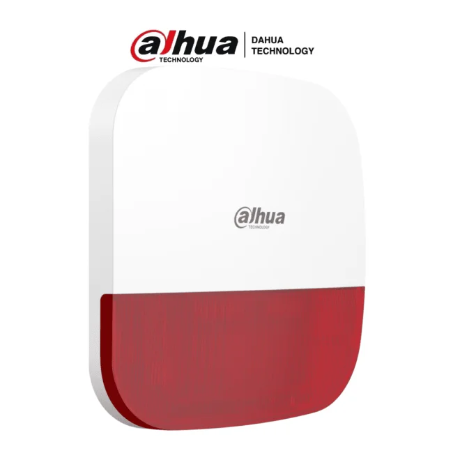 DAHUA DHI-ARA13-W2(915R) - Sirena Inalámbrica para Exterior con Estrobo Rojo, Frecuencia 915 MHz, 110dB, Múltiples sonidos de Alarma, IP65, Alarma de Batería Baja, Airshield