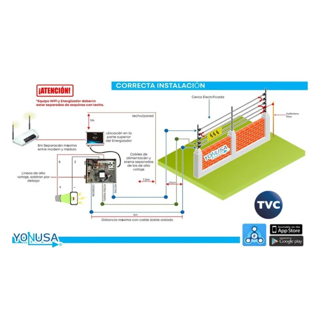 YONUSA PACKEY12000127P - Paquete de energizador de 12,000V para un cerco eléctrico de hasta 3500 mts lineales/ Incluye modulo wifi para manejo y recepción de alertas desde celular/  Batería de respaldo de regalo image 5