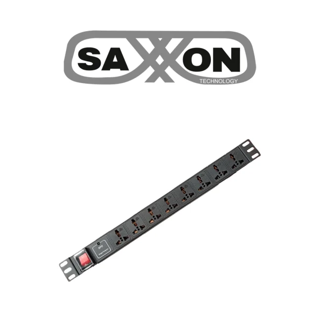 SAXXON SXPDU8P16A- Barra PDU con 8 Contactos Individuales , 15 Amp , 120V , 1UR , Protección contra rayos , Aleación de Aluminio