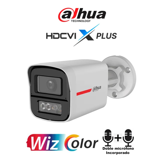 DAHUA DH-HAC-HFW1549XN-IL-A-PRO -Cámara Bullet 5MP WizColor/ Imagen 24H a Color/ Corrección de Imagen por IA/ Iluminador Dual Int Mediante IR y Luz Calida / Hasta 50m de Ilumin/ Doble Mic Incorp/ 101 Grados/ Policarbonato+ Metal/