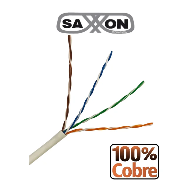SAXXON OUTP6COP305BC - Bobina de cable UTP Cat6 100% cobre, 305 metros, bobinado REELEX, color blanco, para uso interior, con 4 pares, soporta pruebas de rendimiento, certificaciones UL444, ISO9001 y RoHS.