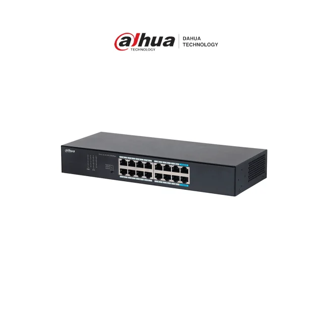 DAHUA DH-S3016-16GT- Switch Gigabit de 16 Puertos No Administrable de capa 2, con velocidad 10/100/1000 Mbps, capacidad de conmutación de 32G, tasa de reenvío de 23.8 Mbps y protección contra descargas.