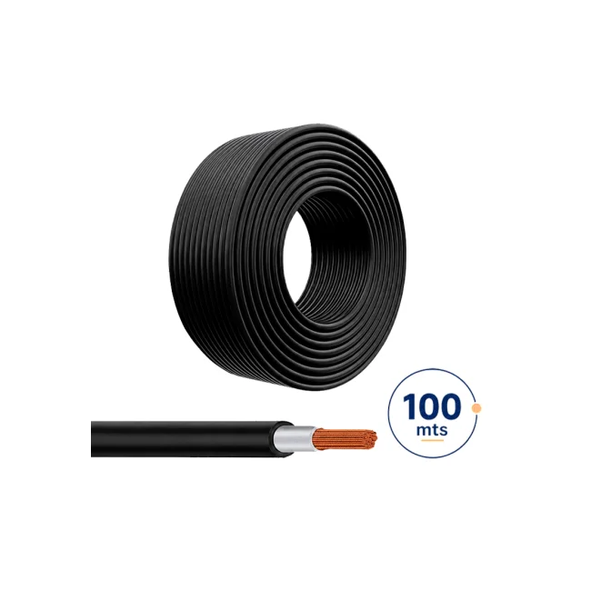 Cable Fotovoltaico carrete 100 metros lineales color Negro 6.8 mm / 100% Cobre / Calibre 10AWG / UL 4703/ Cubierta libre de halógenos cero propagación de llama / 2000 VDC