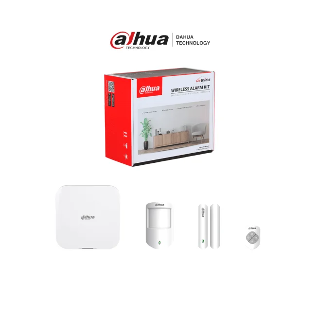 DAHUA ART-ARC3800H-03-W2 -Kit de Alarma Inalámbrico Hub2, WiFi y Ethernet, incluye panel de alarma Hub2, Soporta audio 2 vías, incluye sensor de movimiento, contacto magnético y control remoto, hasta 8 cámaras IP, audio 2 vías,64 PIR Cam, AirShield