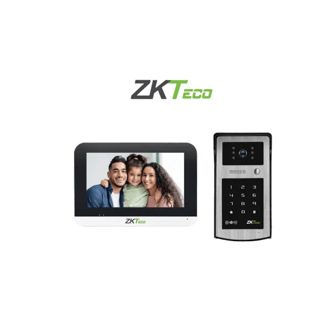 ZKTECO VK07-B53L Kit - Kit de Videoportero IP con Monitor Táctil de 7 Pulgadas, Frente de Calle IP55 con Cámara 1080p, 500 Tarjetas ID de 125 kHz, Contraseña, PoE, Wi-Fi, Visión Nocturna de 10 m y Acceso Remoto desde App ZSmart